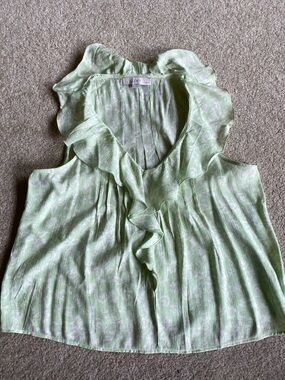 LOFT Pale Green Ruffle Neck Sleeveless Top